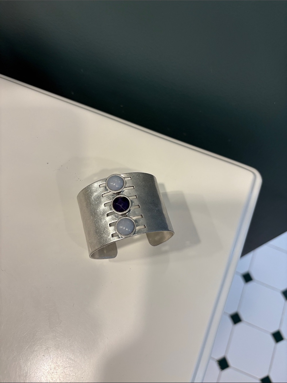 Lucky Brand Silver Cuff Bracelet with Blue Stone Accents